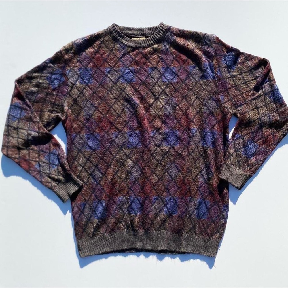 Vintage Natural Issues Diamond Multi Color Knitted Pullover Sweater Men's XL 90s